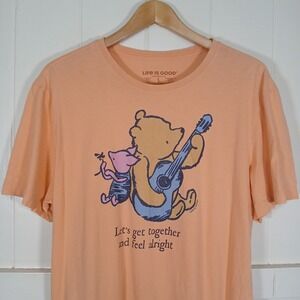 Life is Good T-Shirt Mens L Orange Winnie the Pooh Piglet Feel Alright Graphic